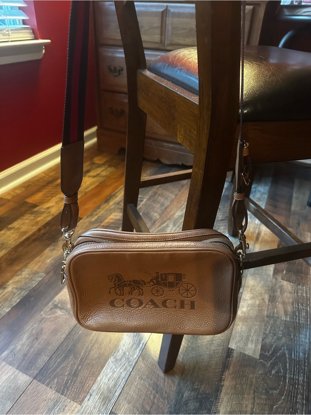 Coach Tan Leather Messenger Crossbody with Signature Coach Logo